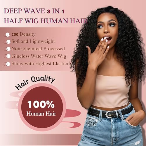 Trilumity Half Wear And Deep Wave Human Hair - Natural Color Hair Replacement Wig