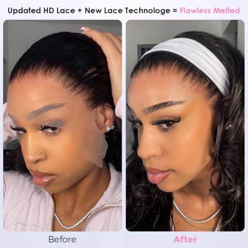 Wingirl 13x6 Body Wave Lace Front Wigs Human Hair Pre plucked Pre bleached Small Knots With Baby Hair 200 Density Glueless Human Hair Wigs For Women 28Inch HD Lace Frontal Wig With Soft