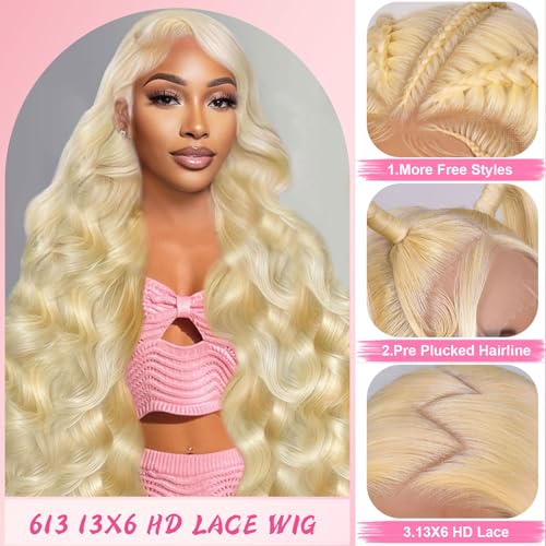 Trilumity 613 200 Density Blonde Body Wave Human Hair - Natural Black Hair Replacement Wig