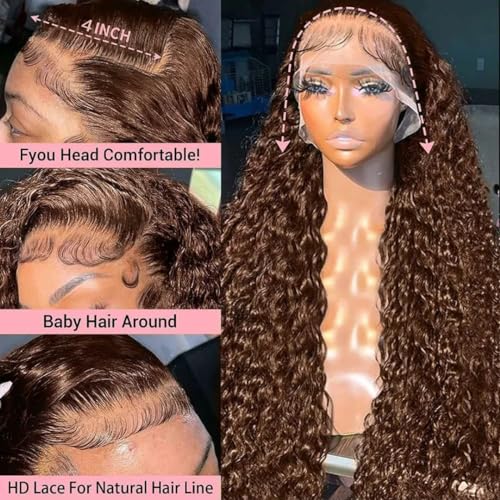 Trilumity Chocolate Brown Front 13X4 Curly 100% Human Hair - Brown Hair Replacement Wig