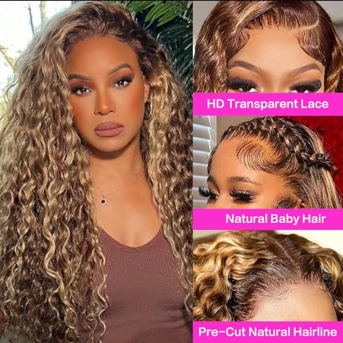Trilumity Highlight Ombre 13X6 Hd Deep Wave Human Hair - Honey Blonde Hair Replacement Wig