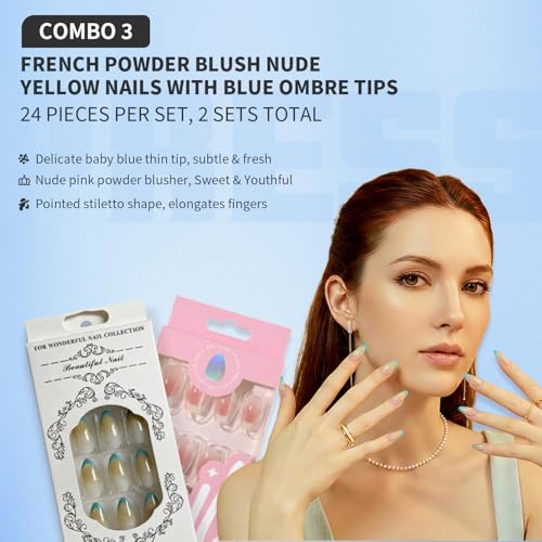 Trilumity 2 Packs French Tip Short Almond Soft Gel - Nude Pink Press On Nails