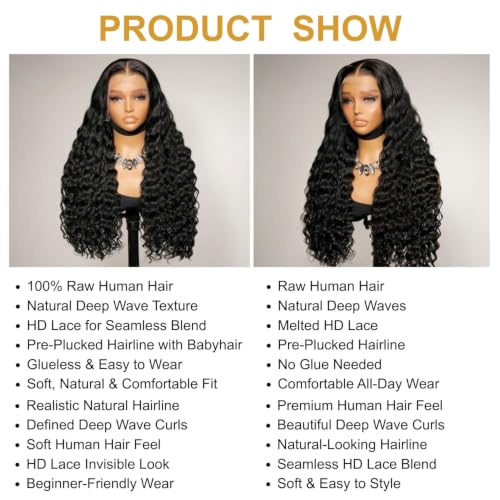 Trilumity 13X4 Baby Hair Deep Wave 100% Human Hair - Natural Color Hair Replacement Wig