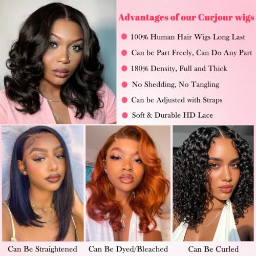 Trilumity Bob 13X6 Short Glueless Body Wave Human Hair - Natural Black Hair Replacement Wig