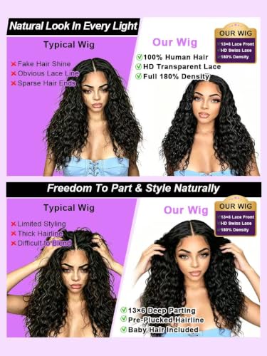 Trilumity 13X6 Hd Deep Wave Human Hair - Natural Color Hair Replacement Wig