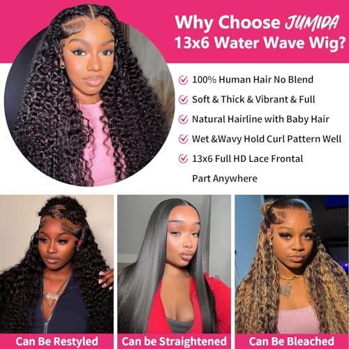 Trilumity 13X6 Water 200 Density Water Wave Human Hair - Natural Black Hair Replacement Wig