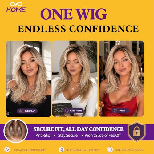Trilumity Ash Blonde Highlight Straight Synthetic Fiber - Natural Black Hair Replacement Wig