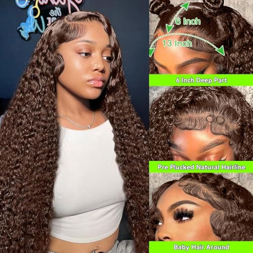 Trilumity Chocolate Brown 200 Density Deep Wave Human Hair - Brown Hair Replacement Wig