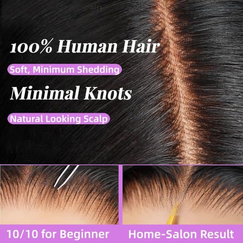 Trilumity Hidden Strap 360 Skinlike Water Wave Human Hair - Natural Black Hair Replacement Wig