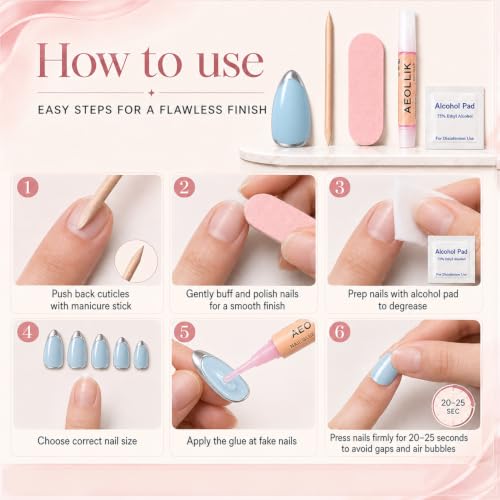 Trilumity Baby Blue Nails With Short Almond Acrylic - Baby Blue Press On Nails