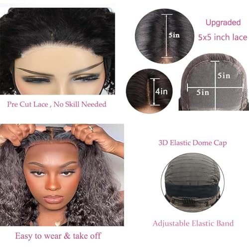 Trilumity Glueless Pre Cut 5X5 Deep Wave Human Hair - Natural Black Hair Replacement Wig