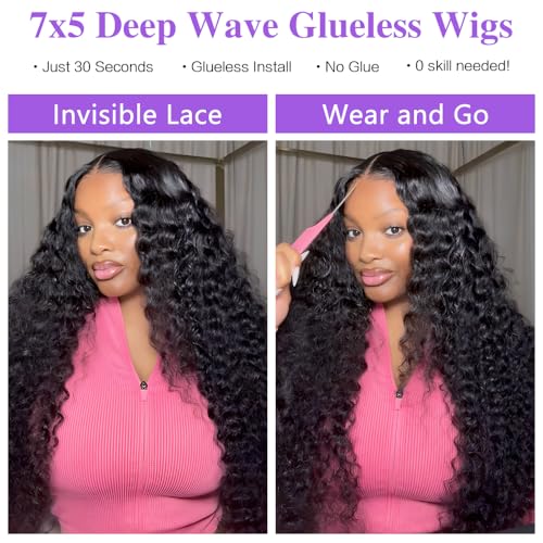 Trilumity Wear And Go Deep Wave Human Hair - Natural Black Hair Replacement Wig