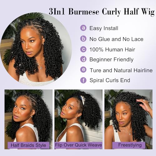 Trilumity Half Burmese Curl For Curly Human Hair - Natural Color Hair Replacement Wig