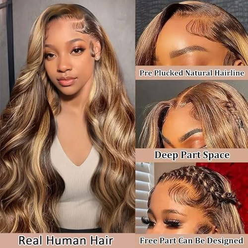 Trilumity Ombre 13X6 4/27 Highlight Body Wave 100% Human Hair - Honey Blonde Hair Replacement Wig