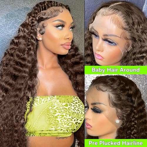Trilumity Chocolate Brown 200 Density Deep Wave Human Hair - Brown Hair Replacement Wig