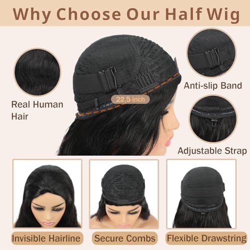 Trilumity Half 3 In 1 Body Wave Human Hair - Natural Black Hair Replacement Wig