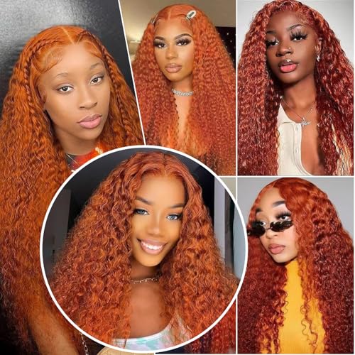 Trilumity Ginger 13X6 Orange Deep Wave Human Hair - Natural Black Hair Replacement Wig