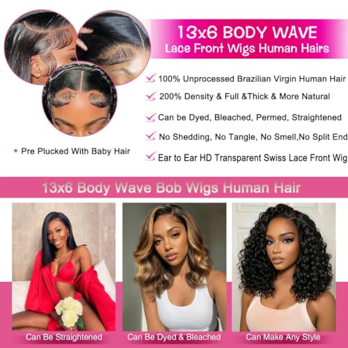 Trilumity Bob 13X6 Front Short Body Wave Human Hair - Natural Black Hair Replacement Wig
