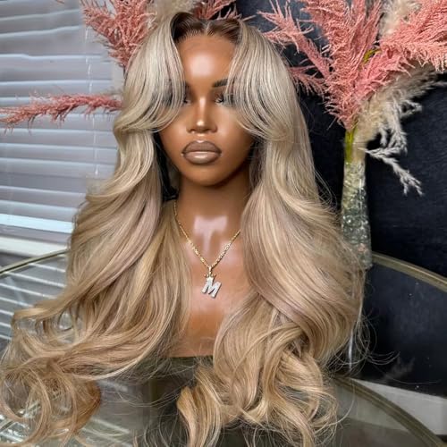 Trilumity Ombre Brown Roots Body Wave Human Hair - Ombre Blonde Hair Replacement Wig