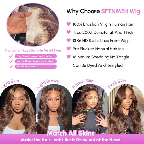 Trilumity Chocolate Brown 200 Body Wave Human Hair - Brown Hair Replacement Wig