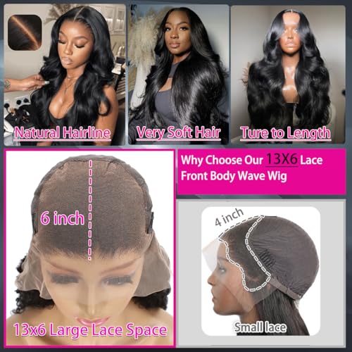 Trilumity 220 Density 13X6 Front Body Wave 100% Human Hair - Natural Black Hair Replacement Wig