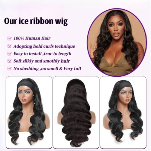 Trilumity Headband For Women Head Body Wave 100% Human Hair - Natural Color Hair Replacement Wig