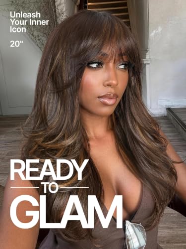Trilumity Curtain Bang Glueless Body Wave Human Hair - Brown Hair Replacement Wig