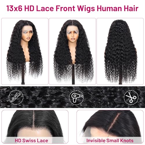 Trilumity 13X6 Hd Transparent Al Deep Wave Human Hair - Natural Black Hair Replacement Wig