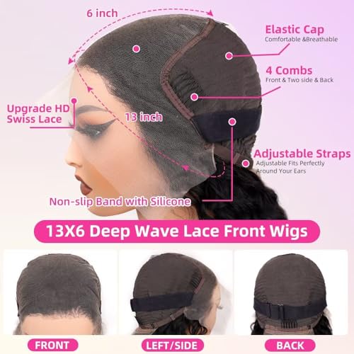 Trilumity 13X6 For Women Deep Wave Human Hair - Natural Color Hair Replacement Wig
