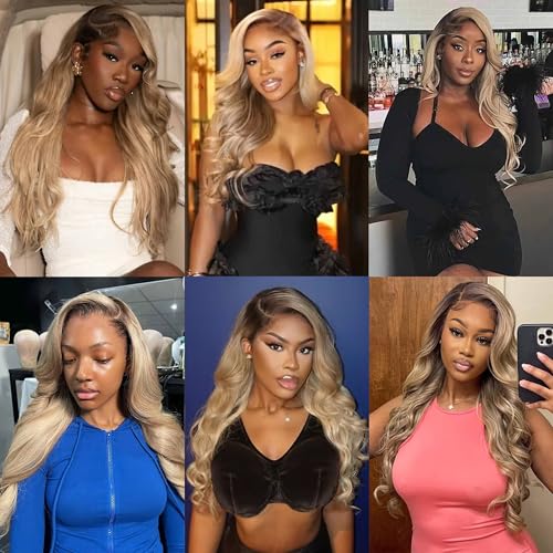 Trilumity Ombre Brown Roots Body Wave Human Hair - Ombre Blonde Hair Replacement Wig