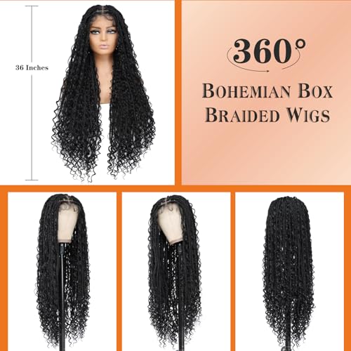 Trilumity Boho Knotless Braided For Curly 100% Human Hair - Natural Black Hair Replacement Wig