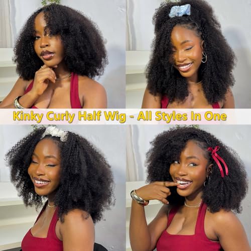 Trilumity Kinky Half 200 Density Curly Human Hair - Natural Black Hair Replacement Wig