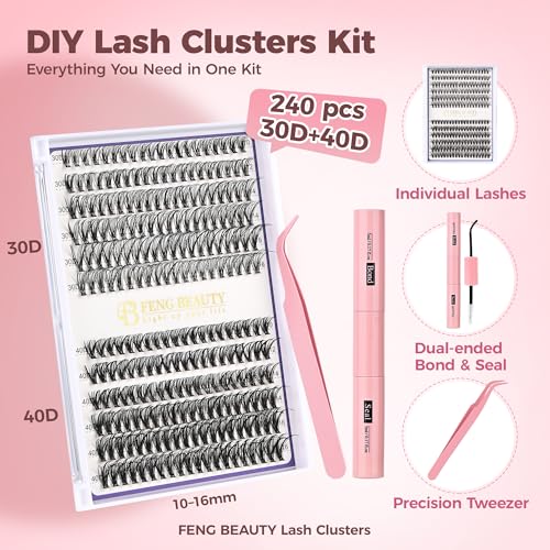 Trilumity Eyelash Clusters Kit 30D Wispy Faux Mink Fiber - Black False Lashes
