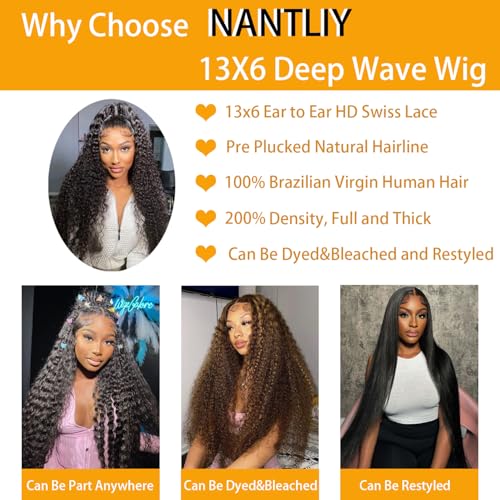 Trilumity 13X6 Hd Transparent Glueless Deep Wave Human Hair - Natural Black Hair Replacement Wig