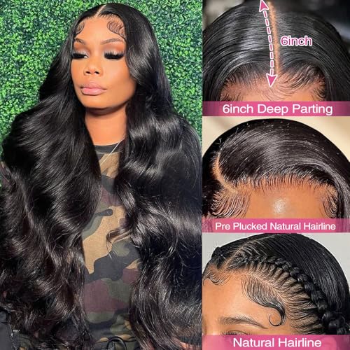 Trilumity 13X6 Front Transparent Glueless Body Wave Human Hair - Natural Black Hair Replacement Wig
