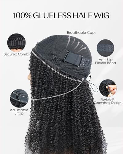 Trilumity Burmese Half Put On Curly Human Hair - Natural Black Hair Replacement Wig