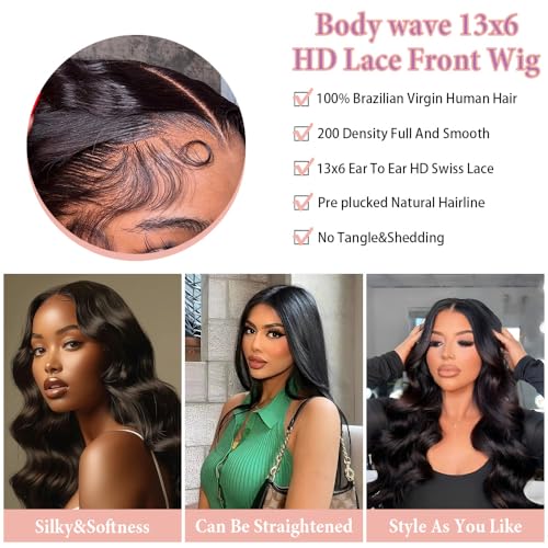 Trilumity 13X6 Real Transparent Body Wave Human Hair - Natural Black Hair Replacement Wig