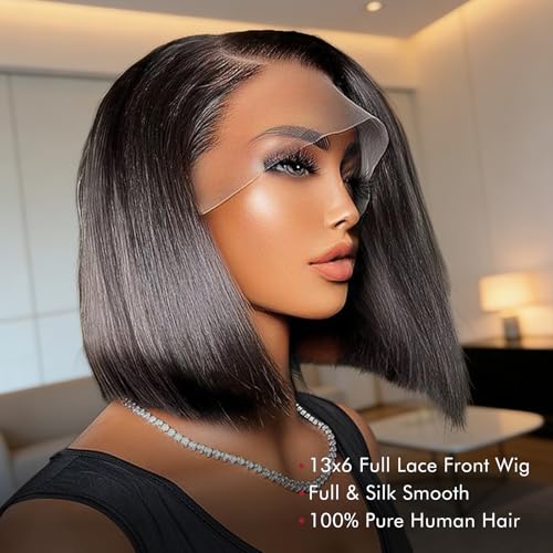 Trilumity Short Bob 13X6 Straight Brazilian Virgin Hair - Natural Black Hair Replacement Wig