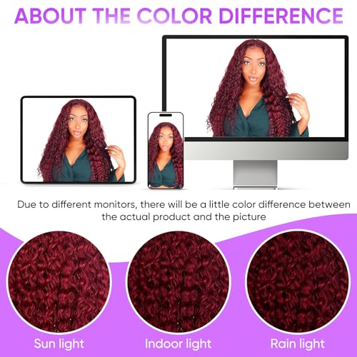 Trilumity Burgundy 99J Burgundy 13X6 Deep Wave Human Hair - Burgundy Hair Replacement Wig