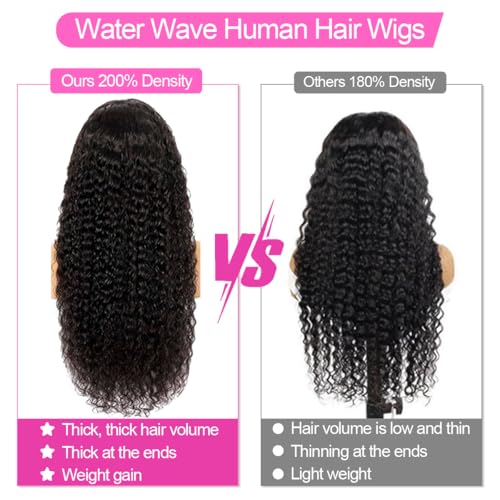 Trilumity Water 13X6 Front Deep Wave 100% Human Hair - Natural Black Hair Replacement Wig