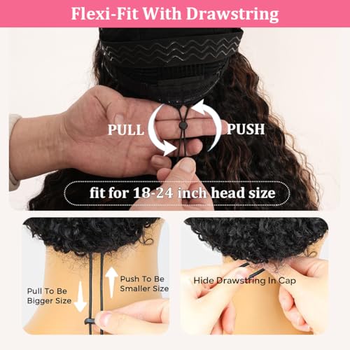 Trilumity 7X5 Highlight Ombre Glueless Deep Wave Human Hair - Natural Black Hair Replacement Wig