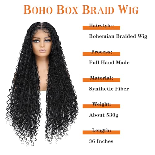 Trilumity Boho Knotless Braided For Curly 100% Human Hair - Natural Black Hair Replacement Wig