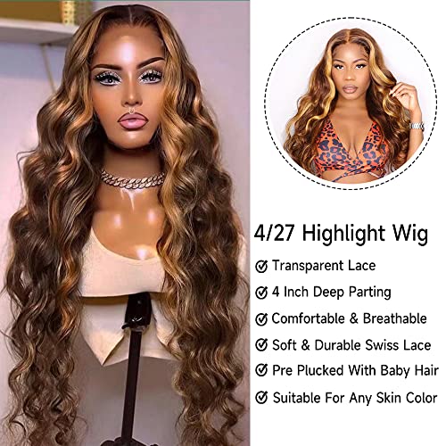 Trilumity Highlight Ombre 4/27 Body Wave Human Hair - Honey Blonde Hair Replacement Wig