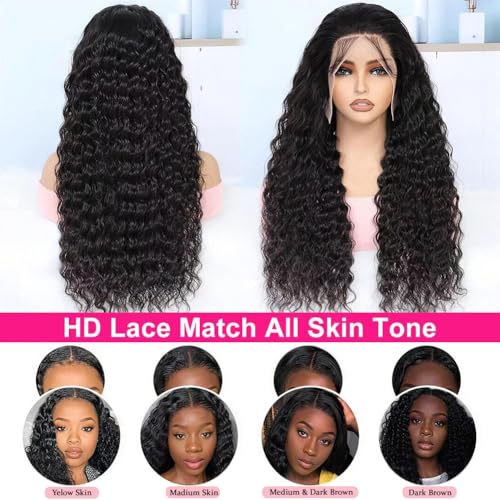 Trilumity 13X6 200 Density Glueless Deep Wave Human Hair - Natural Black Hair Replacement Wig