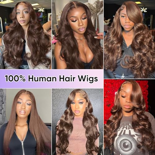 Trilumity Chocolate Brown 200 Body Wave Human Hair - Brown Hair Replacement Wig