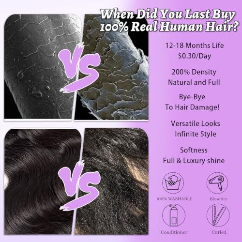 Trilumity 13X6 Front 200 Body Wave Human Hair - Natural Black Hair Replacement Wig
