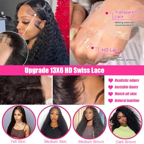 Trilumity 13X6 For Women Hd Deep Wave Human Hair - Natural Black Hair Replacement Wig