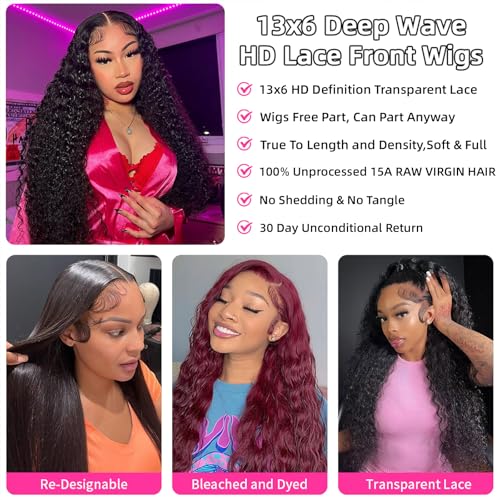 Trilumity 250 Density 15A Raw Deep Wave 100% Human Hair - Natural Black Hair Replacement Wig