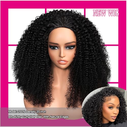 Trilumity Kinky Half 200 Density Curly Human Hair - Natural Black Hair Replacement Wig