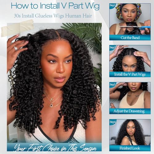 Trilumity V Part Burmese Curly Human Hair - Natural Black Hair Replacement Wig